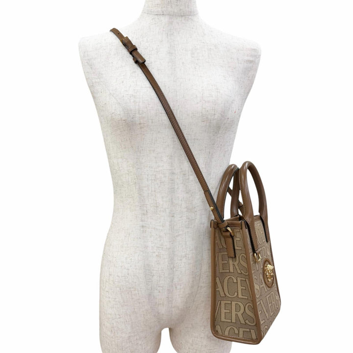 Excellent VERSACE Shoulder Bag Versace La Medusa 2WAY handbag beige canvas