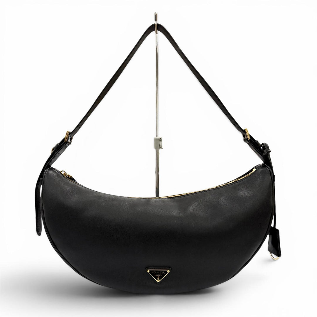 Excellent PRADA Shoulder Bag black leather Women 1BC255