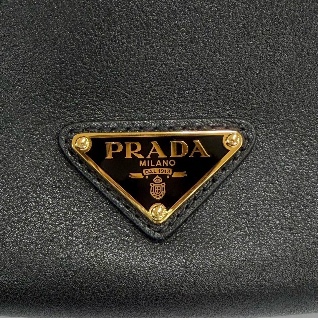 Excellent PRADA Shoulder Bag black leather Women 1BC255