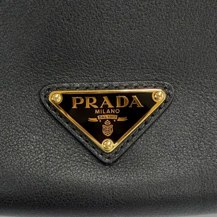 Excellent PRADA Shoulder Bag black leather Women 1BC255
