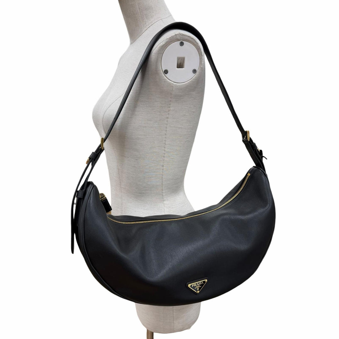 Excellent PRADA Shoulder Bag black leather Women 1BC255