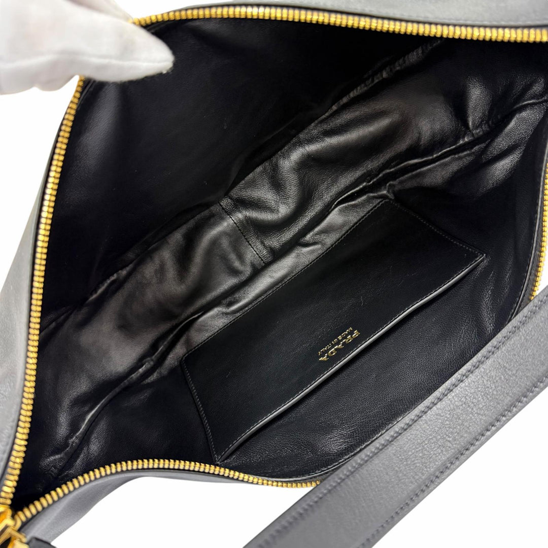 Excellent PRADA Shoulder Bag black leather Women 1BC255