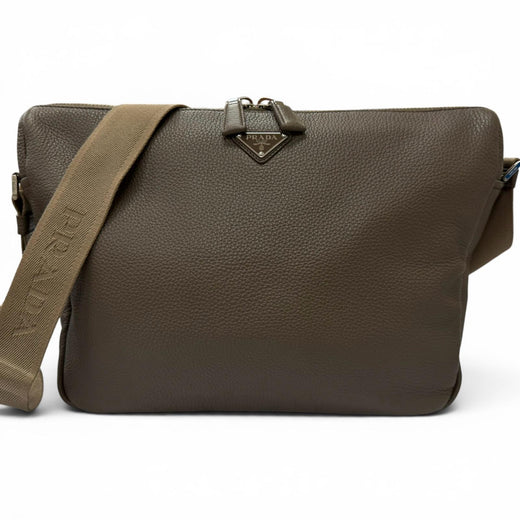 Excellent PRADA Shoulder Bag Triangle logo Gurege Vittero Dino Leather