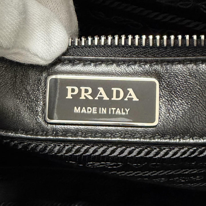 Excellent PRADA Shoulder Bag Triangle logo black leather mens 2VH189