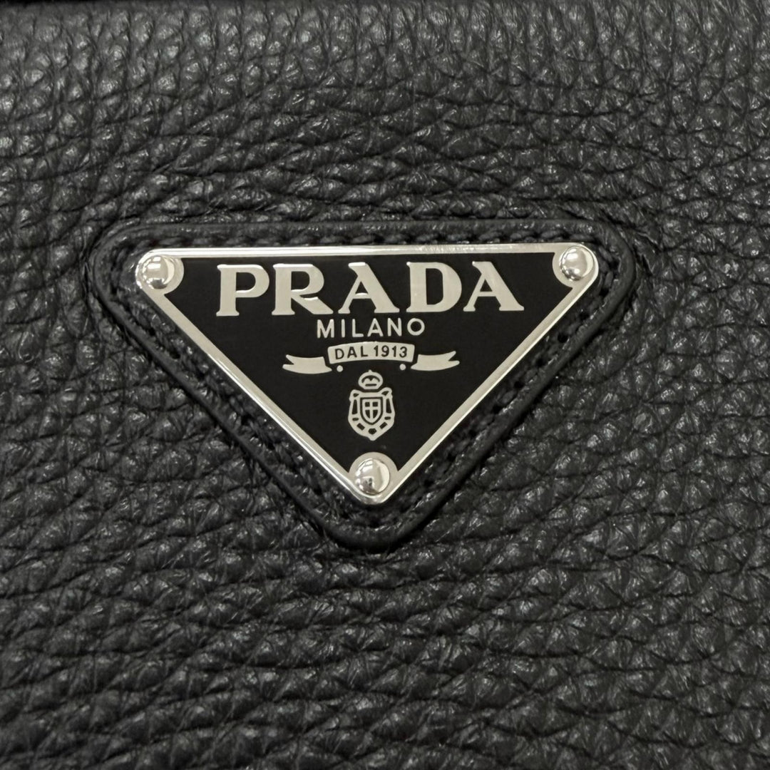 Excellent PRADA Shoulder Bag Triangle logo black leather mens 2VH189
