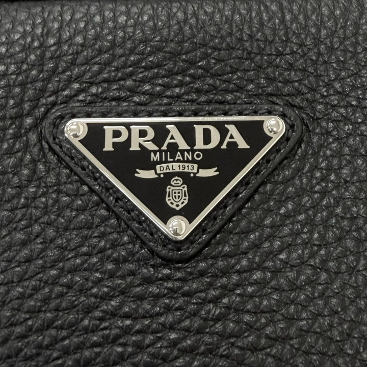 Excellent PRADA Shoulder Bag Triangle logo black leather mens 2VH189