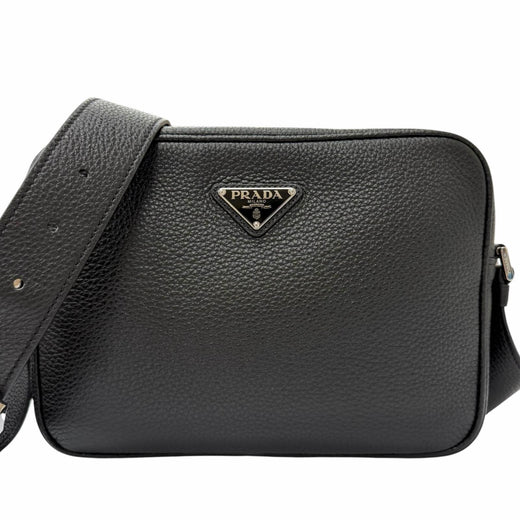 Excellent PRADA Shoulder Bag Triangle logo black leather mens 2VH189