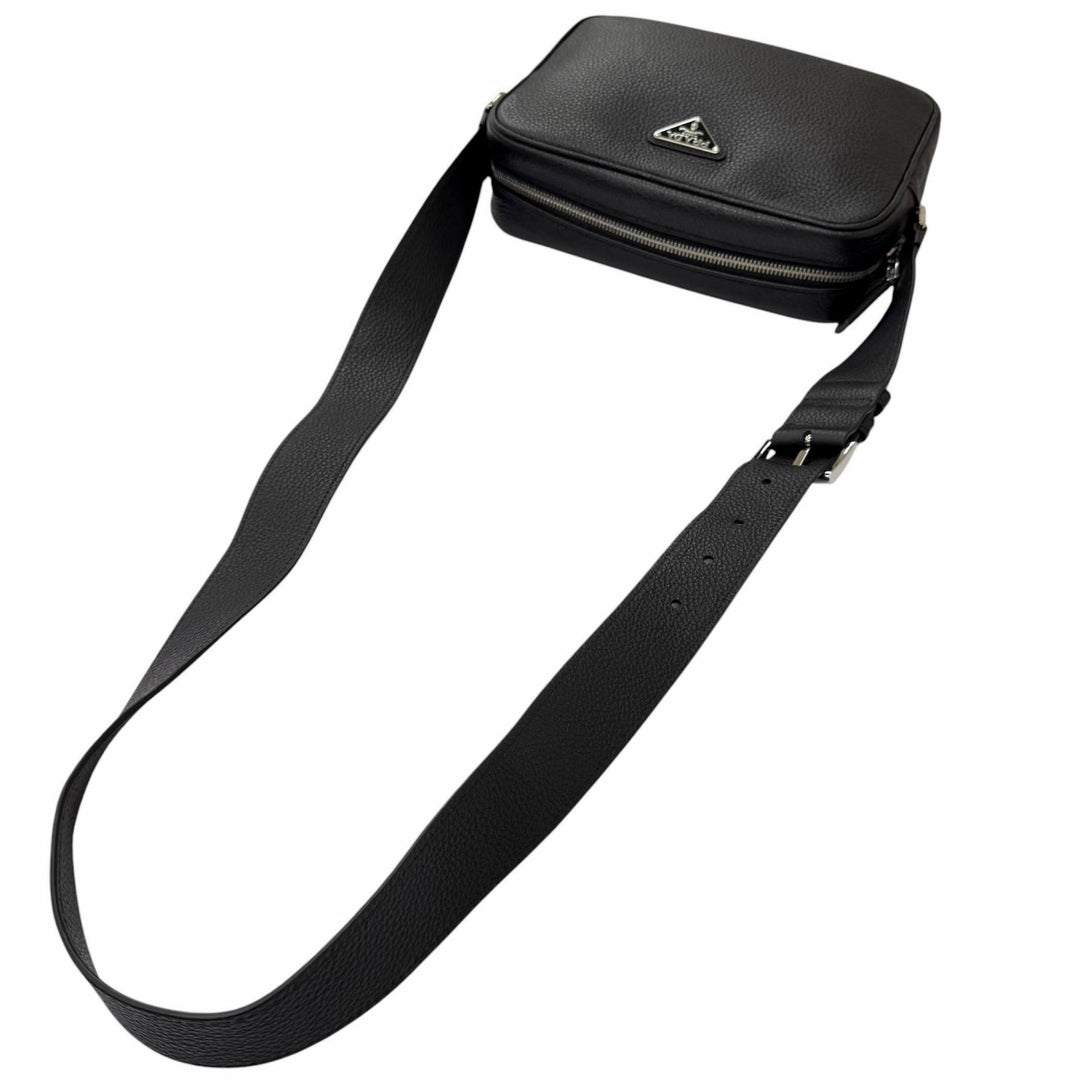 Excellent PRADA Shoulder Bag Triangle logo black leather mens 2VH189