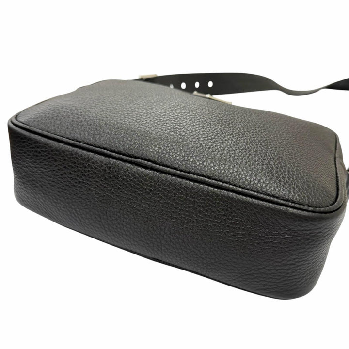 Excellent PRADA Shoulder Bag Triangle logo black leather mens 2VH189
