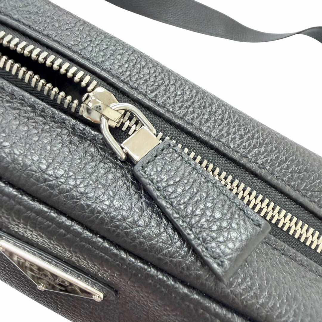 Excellent PRADA Shoulder Bag Triangle logo black leather mens 2VH189