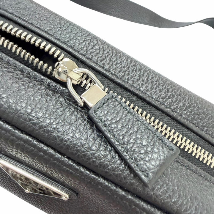 Excellent PRADA Shoulder Bag Triangle logo black leather mens 2VH189