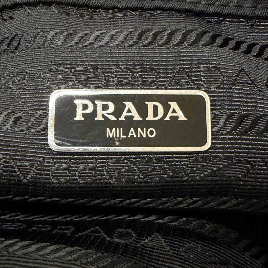 Great PRADA Handbag Triangle Logo Re-Nylon Pouch Drawstring Bag black
