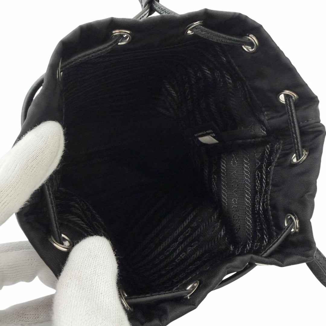 Great PRADA Handbag Triangle Logo Re-Nylon Pouch Drawstring Bag black