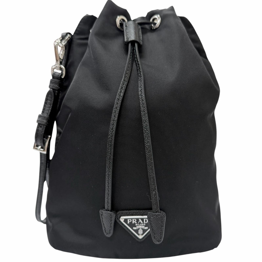 Great PRADA Handbag Triangle Logo Re-Nylon Pouch Drawstring Bag black
