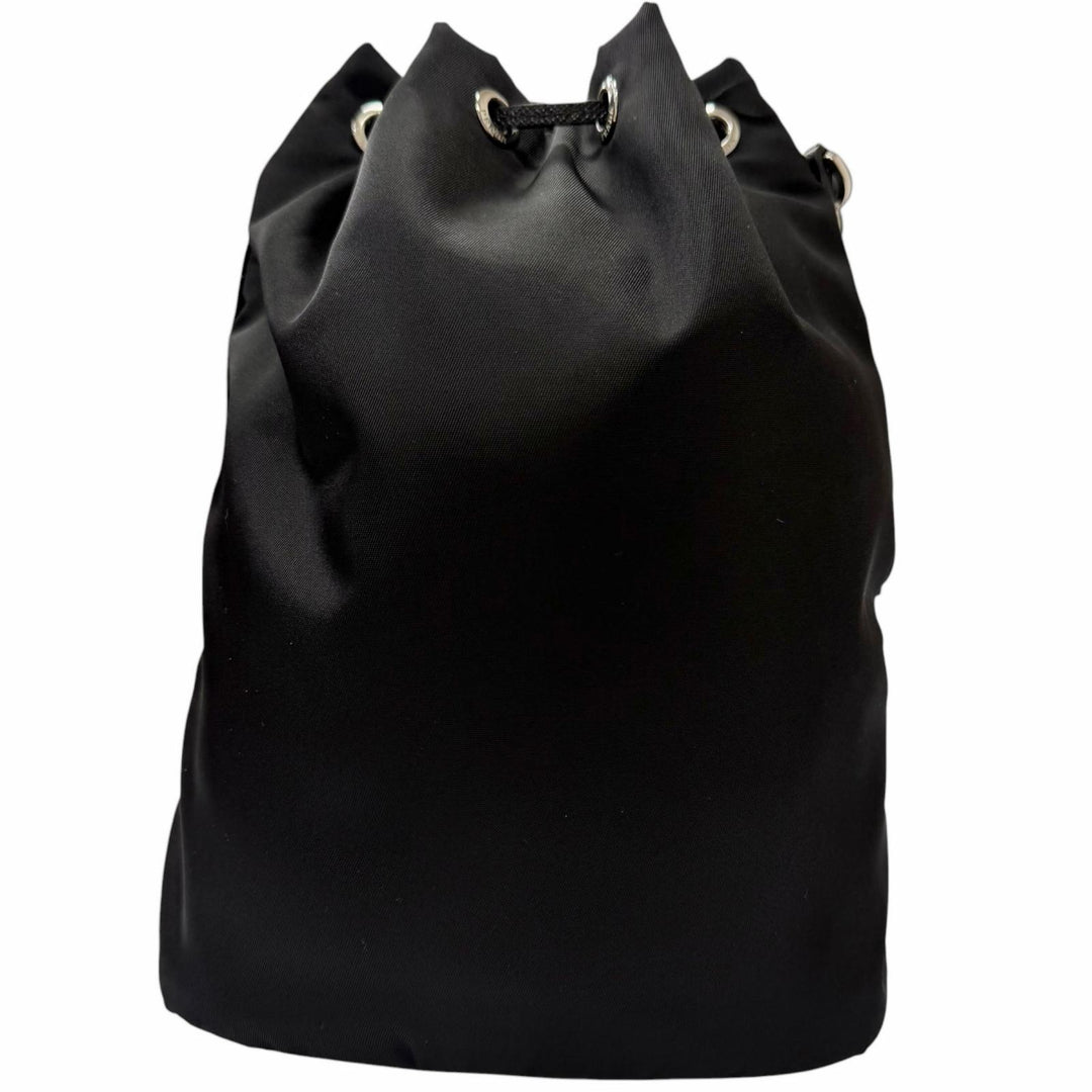 Great PRADA Handbag Triangle Logo Re-Nylon Pouch Drawstring Bag black