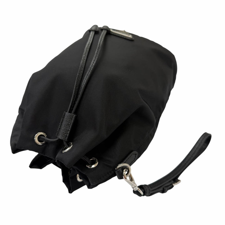 Great PRADA Handbag Triangle Logo Re-Nylon Pouch Drawstring Bag black