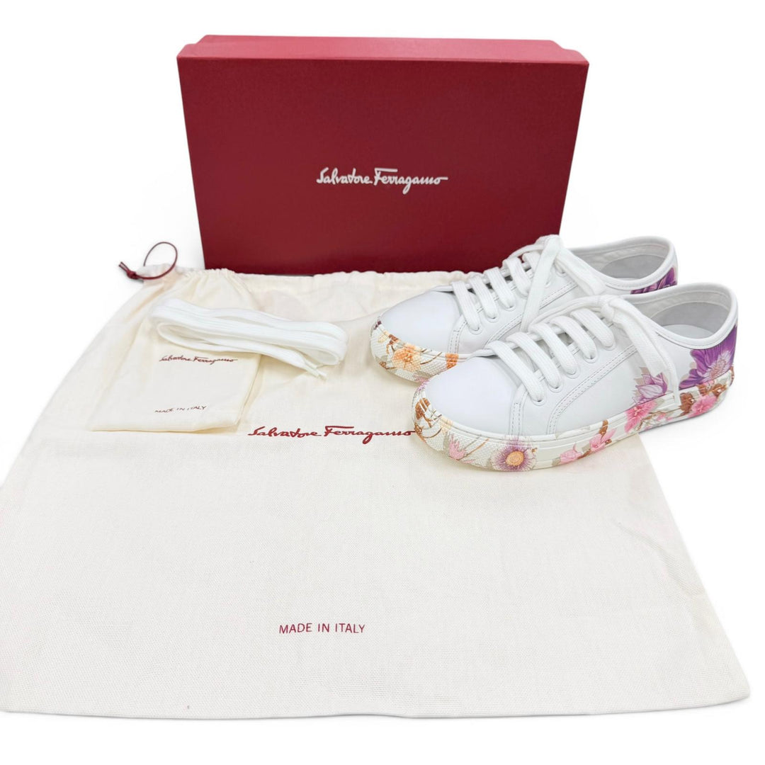 Excellent Salvatore Ferragamo sneakers BORG PRINT Floral print leather white 5.5