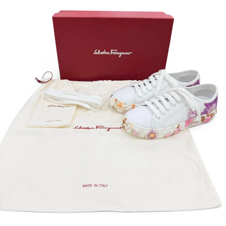 Excellent Salvatore Ferragamo sneakers BORG PRINT Floral print leather white 5.5