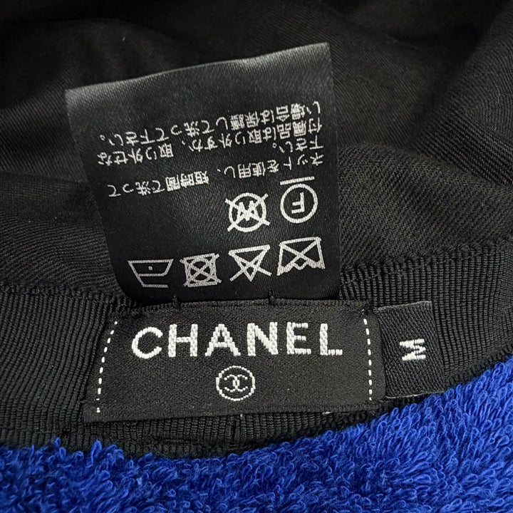 Great CHANEL hat COCO Mark Terry Bucket Hat blue Women M 21C
