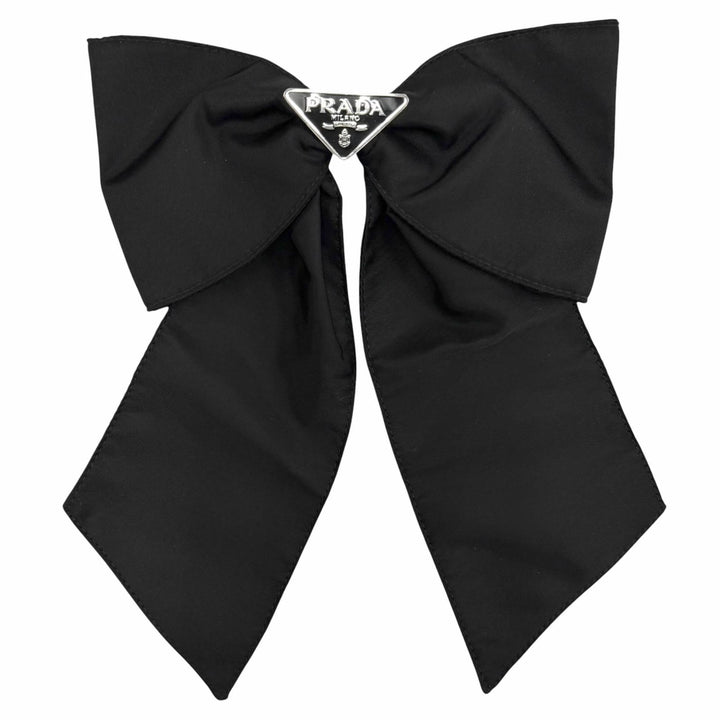 Great PRADA Triangle Logo RE-NYLON Ribbon Barrette black 1IF163
