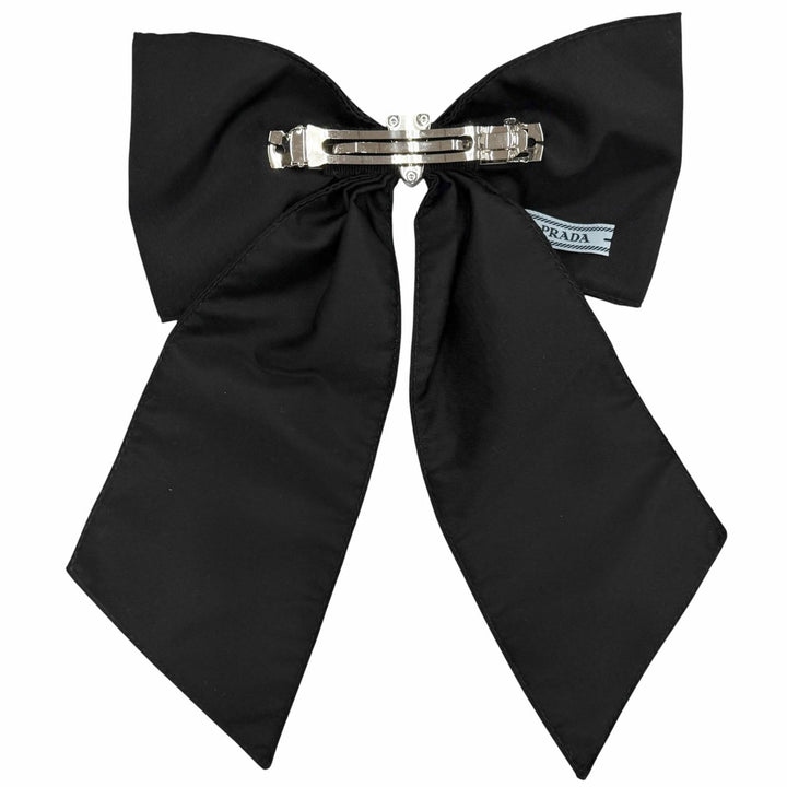 Great PRADA Triangle Logo RE-NYLON Ribbon Barrette black 1IF163
