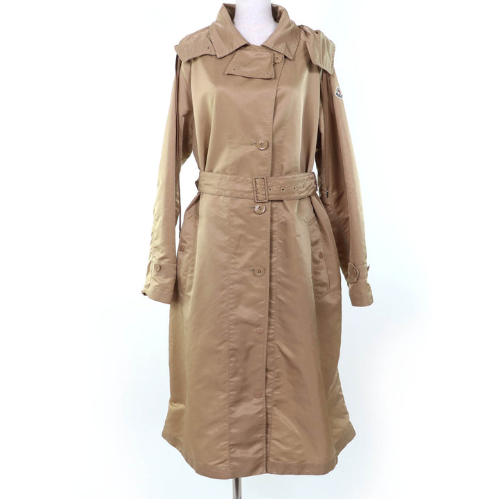 Excellent MONCLER trench coat VILLEREST Logo patch and hood beige Nylon Women 2