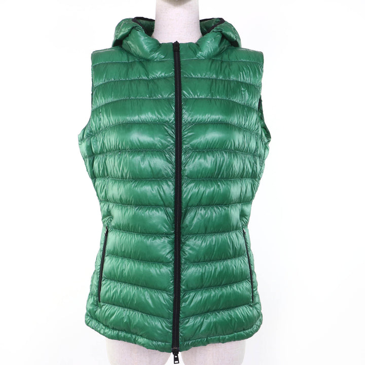 Excellent Herno Down vest Hooded Zip-Up Light green Nylon Women 42 PI0636D