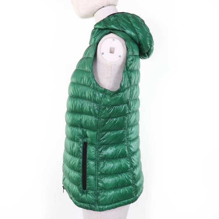 Excellent Herno Down vest Hooded Zip-Up Light green Nylon Women 42 PI0636D
