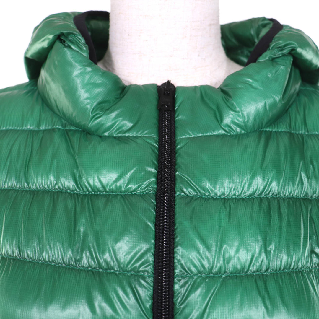 Excellent Herno Down vest Hooded Zip-Up Light green Nylon Women 42 PI0636D