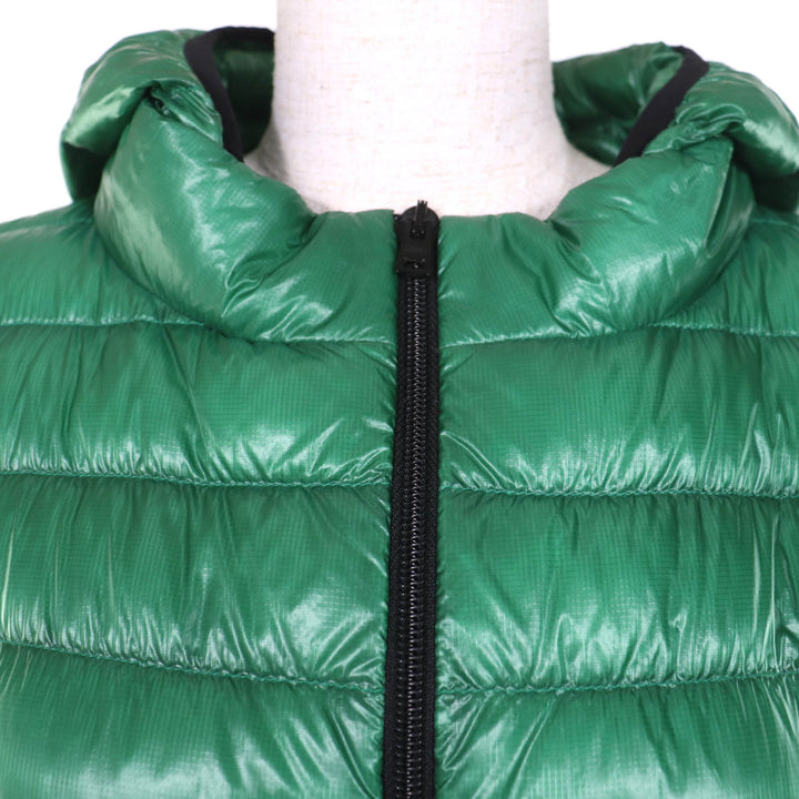 Excellent Herno Down vest Hooded Zip-Up Light green Nylon Women 42 PI0636D