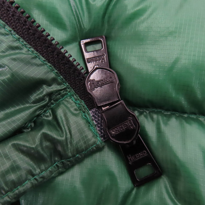 Excellent Herno Down vest Hooded Zip-Up Light green Nylon Women 42 PI0636D