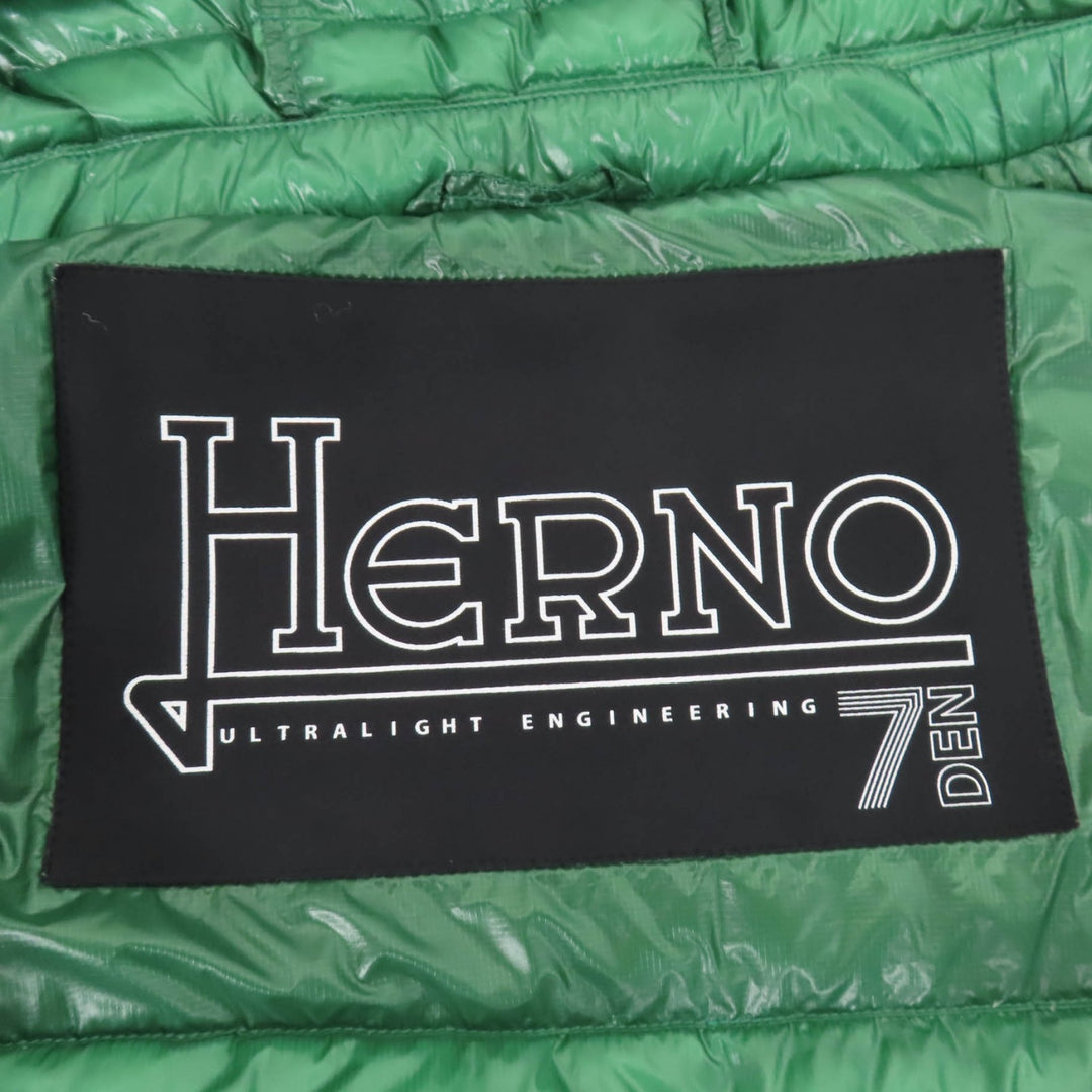 Excellent Herno Down vest Hooded Zip-Up Light green Nylon Women 42 PI0636D