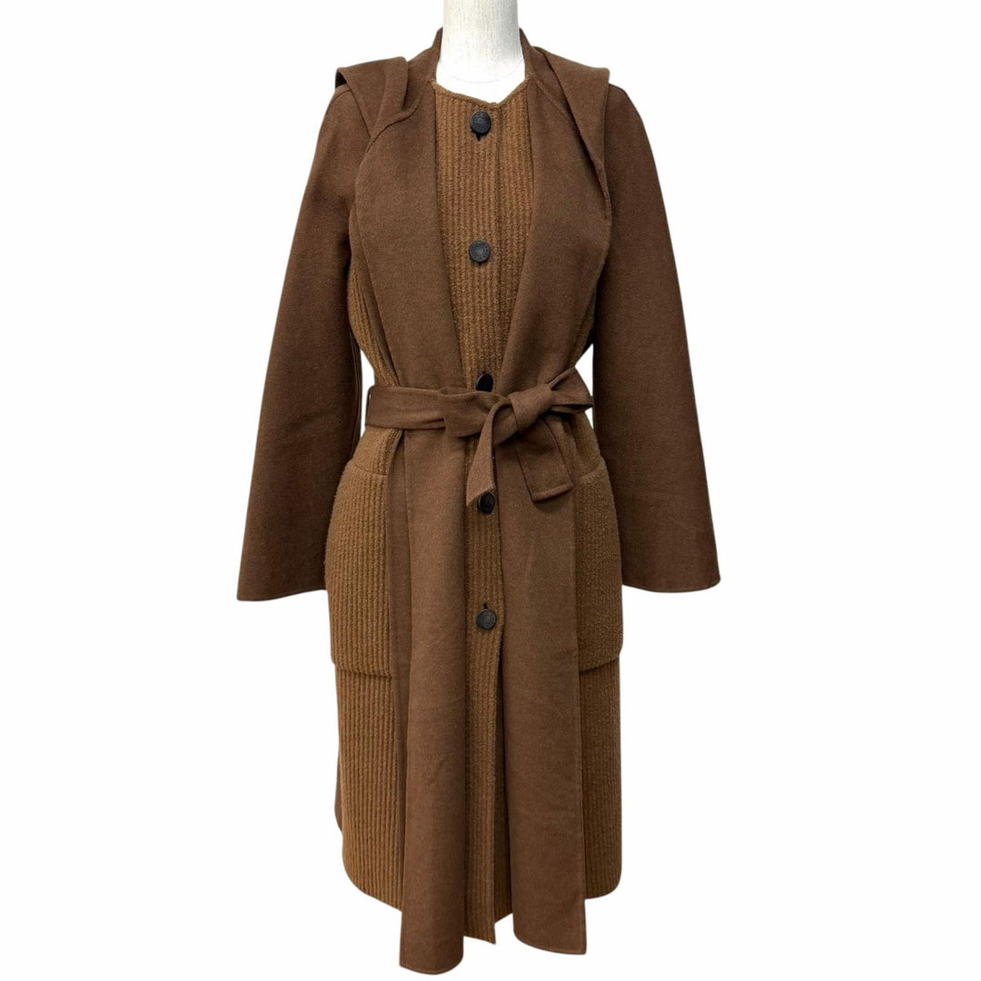 Excellent HERMES coat Hooded Brown cashmere Women 40 3H0142DB