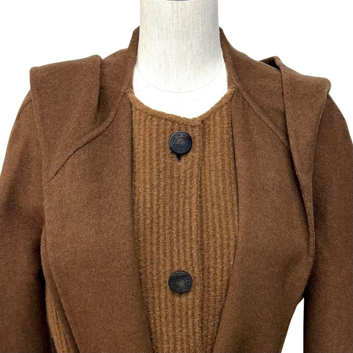 Excellent HERMES coat Hooded Brown cashmere Women 40 3H0142DB