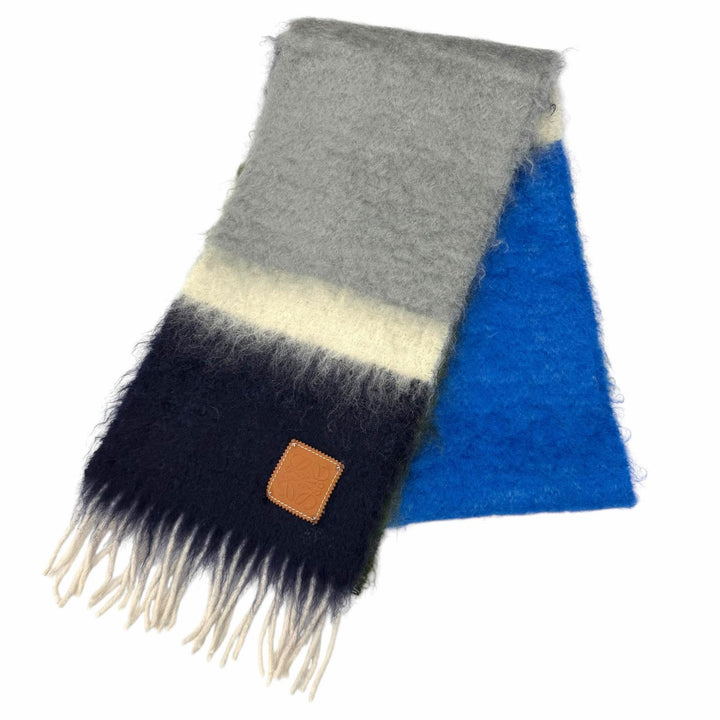 Excellent LOEWE Scarf Anagram Logo Patch Border Pattern Fringe mohair 28003861