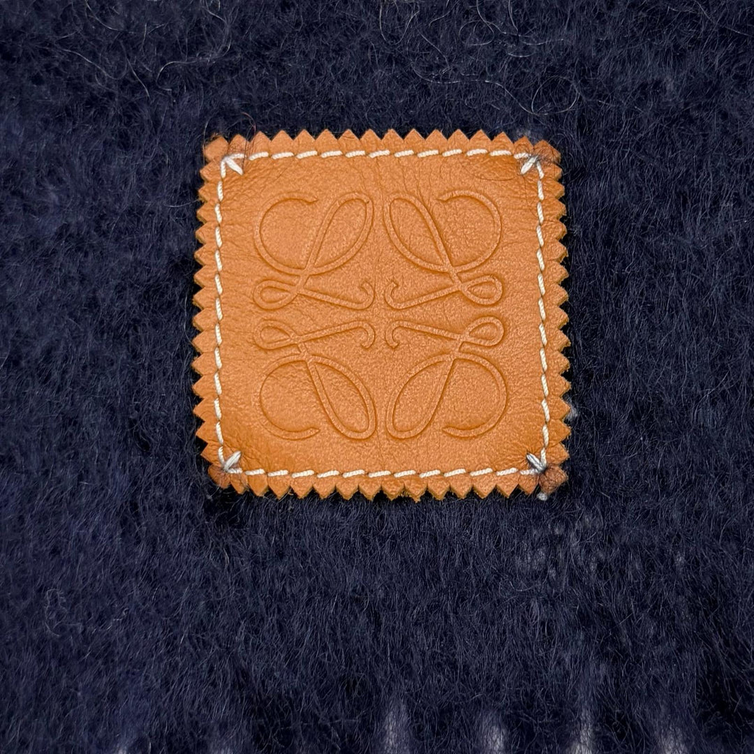 Excellent LOEWE Scarf Anagram Logo Patch Border Pattern Fringe mohair 28003861