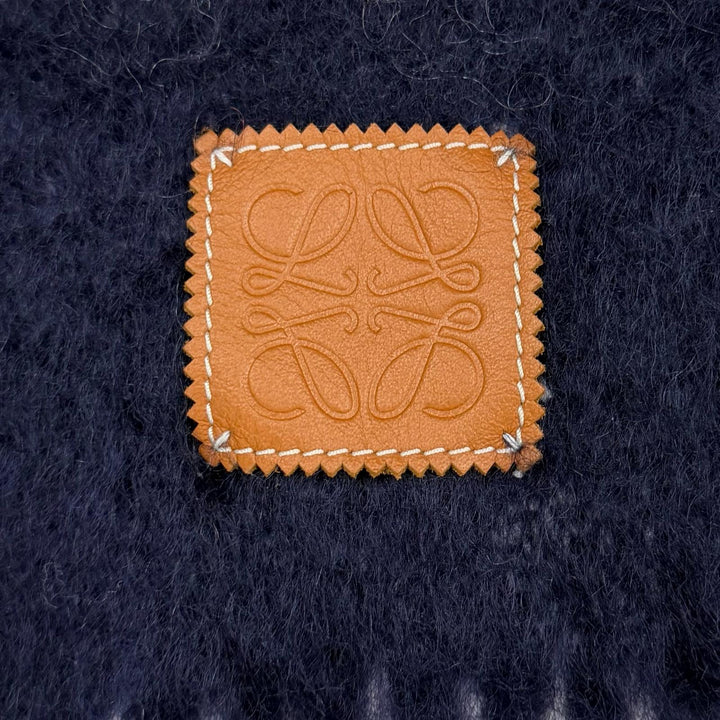 Excellent LOEWE Scarf Anagram Logo Patch Border Pattern Fringe mohair 28003861