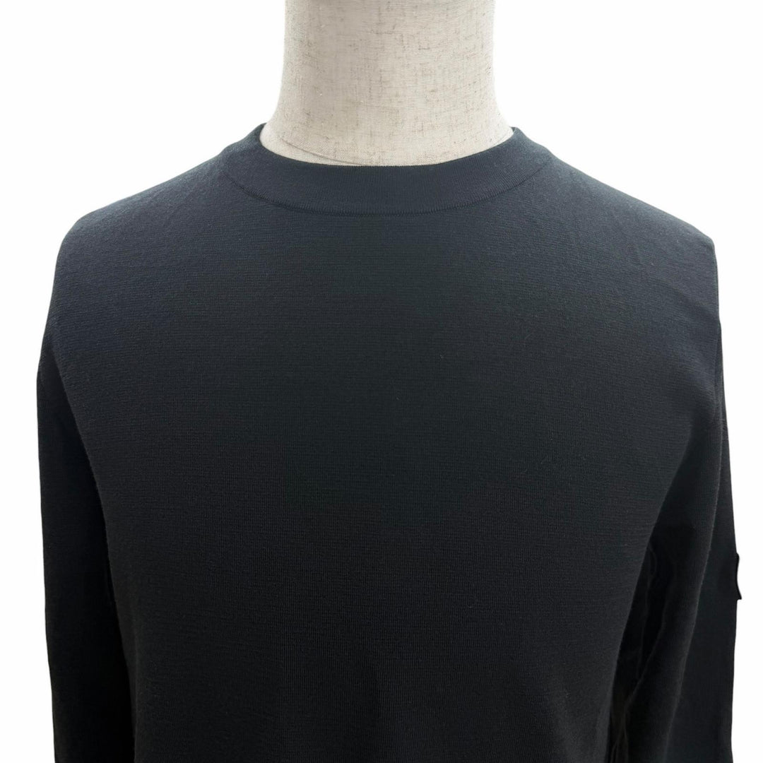 Excellent DIOR tops Logo patch crew neck knit black wool mens M 933M647AT313