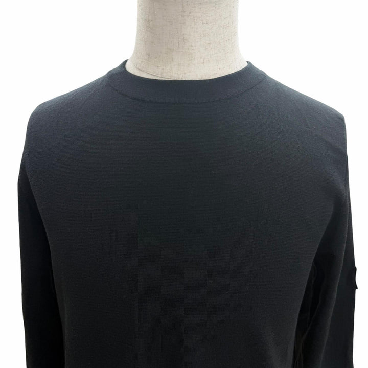 Excellent DIOR tops Logo patch crew neck knit black wool mens M 933M647AT313