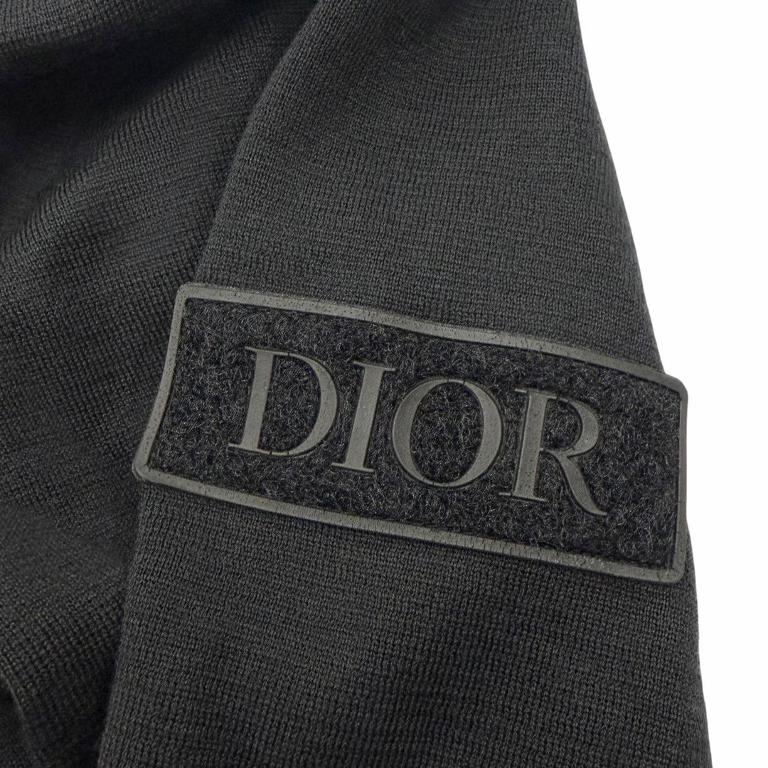 Excellent DIOR tops Logo patch crew neck knit black wool mens M 933M647AT313