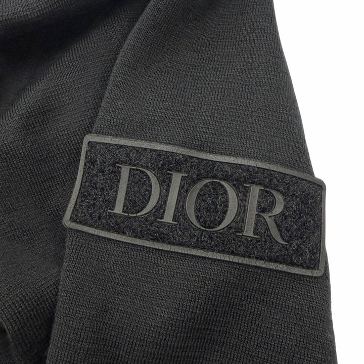 Excellent DIOR tops Logo patch crew neck knit black wool mens M 933M647AT313