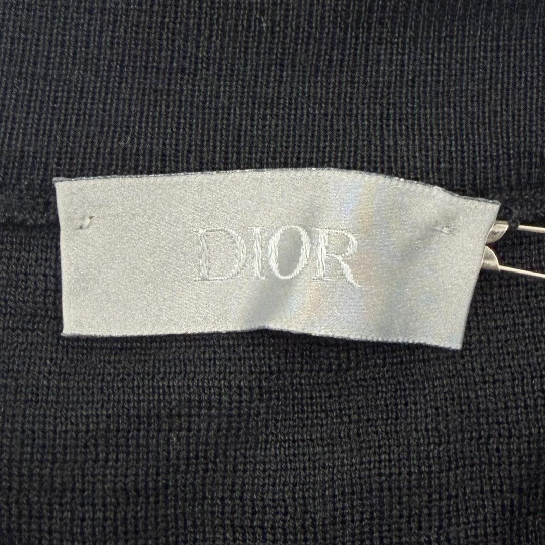 Excellent DIOR tops Logo patch crew neck knit black wool mens M 933M647AT313