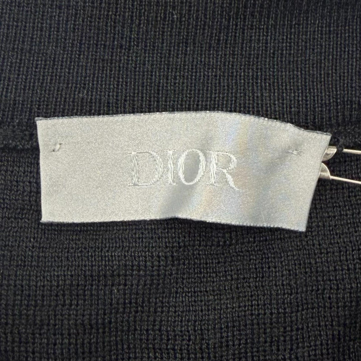 Excellent DIOR tops Logo patch crew neck knit black wool mens M 933M647AT313