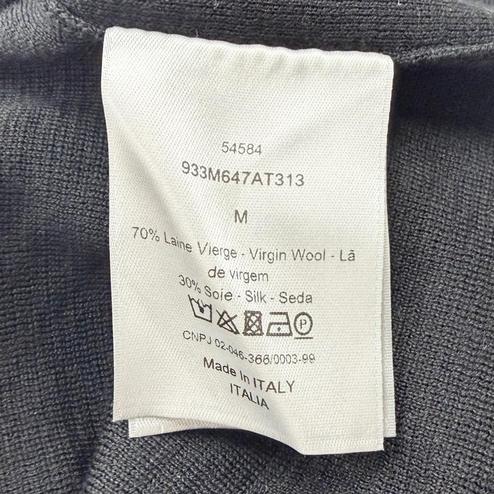 Excellent DIOR tops Logo patch crew neck knit black wool mens M 933M647AT313