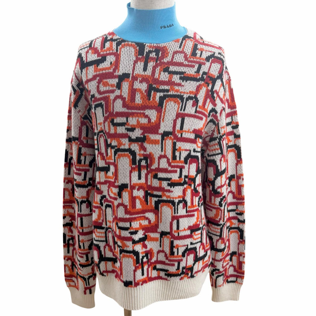 Excellent PRADA sweater Turtleneck total pattern Red series Virgin wool 52
