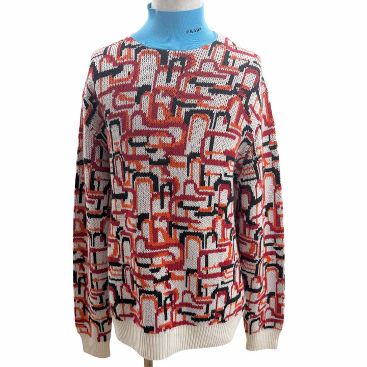 Excellent PRADA sweater Turtleneck total pattern Red series Virgin wool 52
