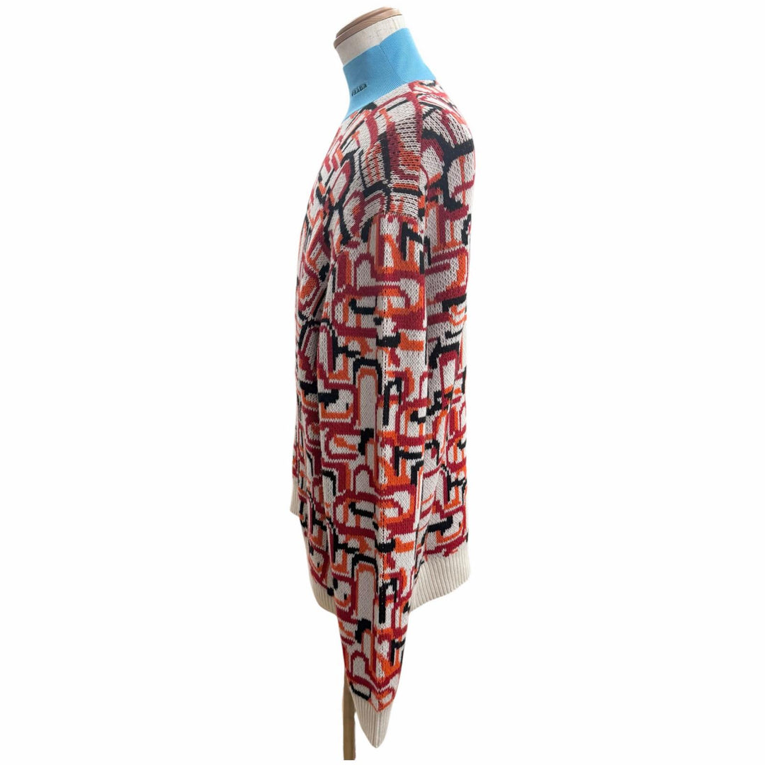 Excellent PRADA sweater Turtleneck total pattern Red series Virgin wool 52