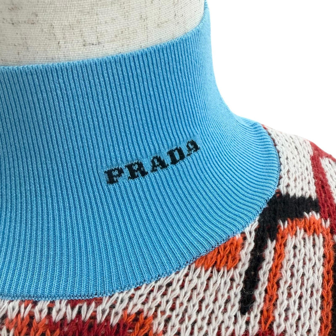 Excellent PRADA sweater Turtleneck total pattern Red series Virgin wool 52