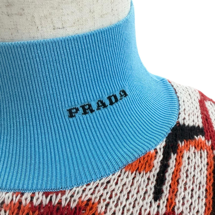 Excellent PRADA sweater Turtleneck total pattern Red series Virgin wool 52