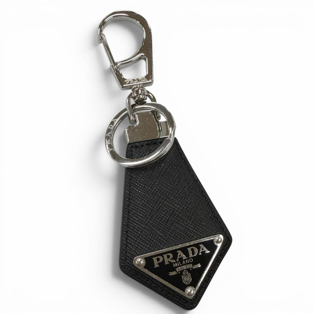 Very Good PRADA key ring Triangle Logo Triangle Plate Tie Shape